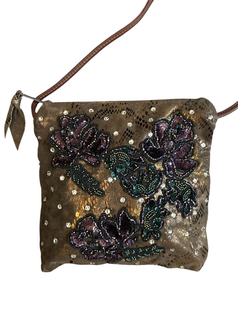 Rita Diana for Mylinka sequined floral small crossbody bag, metallic brown